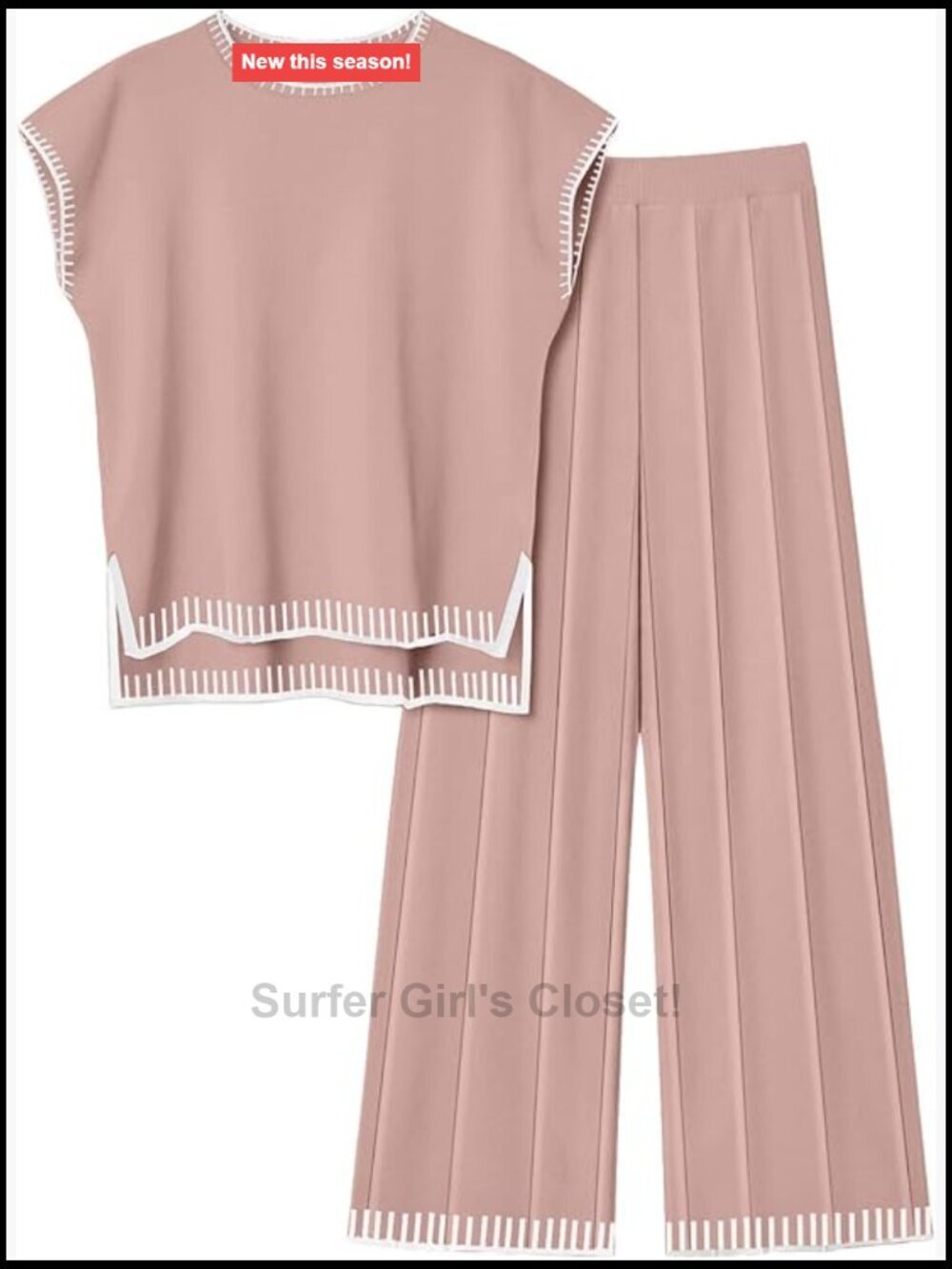 Knit Sweater Set 2 Piece Lounge Outfit Pullover Top Wide Leg Pants